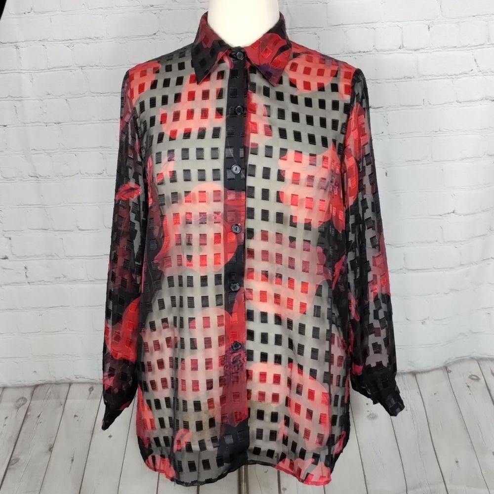Dress Barn Sheer Rose Cube Print Top